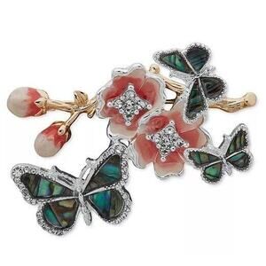 Anne Klein Butterfly Abalone Brooch Pin Two Tone Crystal Elegant Stunning Chic